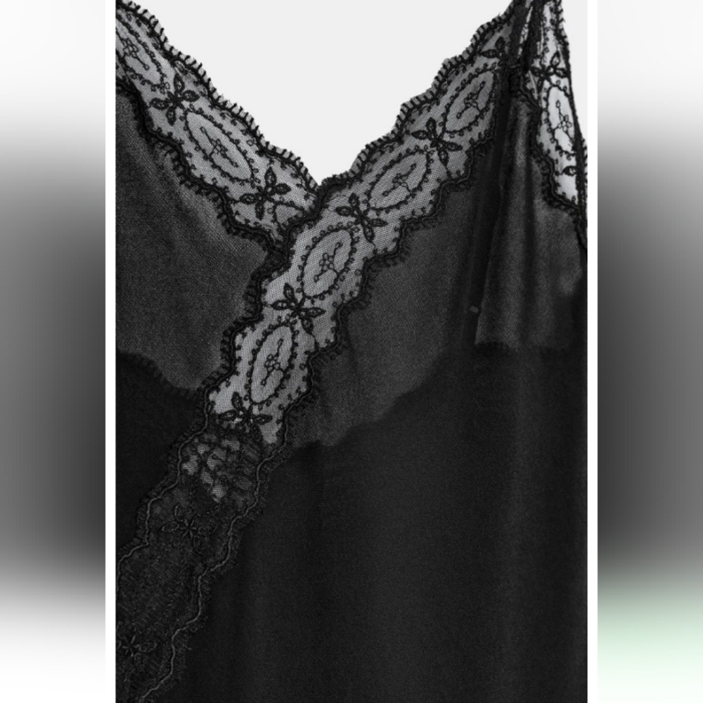 Zara Zw Collection Black Slip Lace Trim Sheer Dress Sz-L - Picture 4 of 11